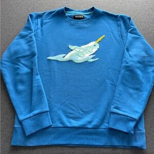 Bonobos Blue Fleece Crewneck with Teal Trim